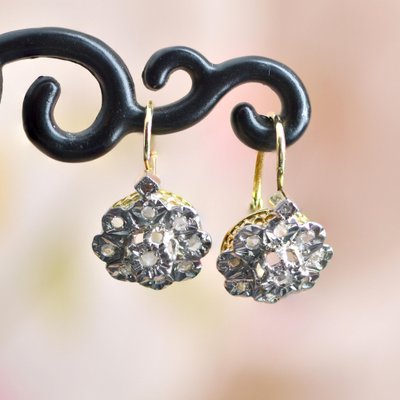 20th Century French 19 Karat Earrings with Rose-Cut Diamonds, Set of 2-OLU-1419080