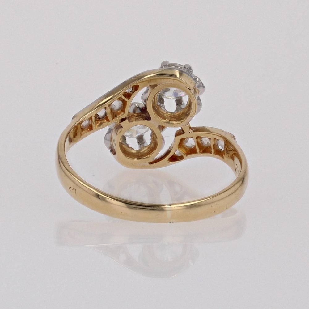 20th Century French Belle Epoque 18 Karat Yellow Gold You and Me Ring with Diamonds, 1890s