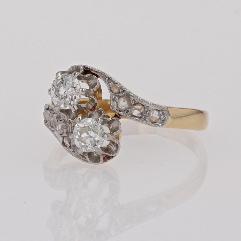 20th Century French Belle Epoque 18 Karat Yellow Gold You and Me Ring with Diamonds, 1890s