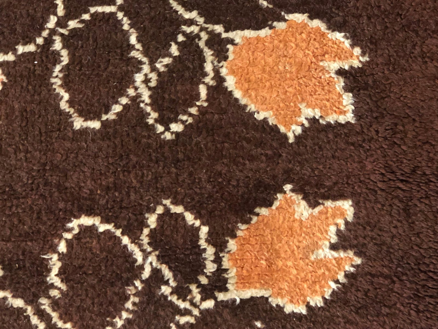 20th Century French Brown & Orange Floreal Square Rug, 1900s