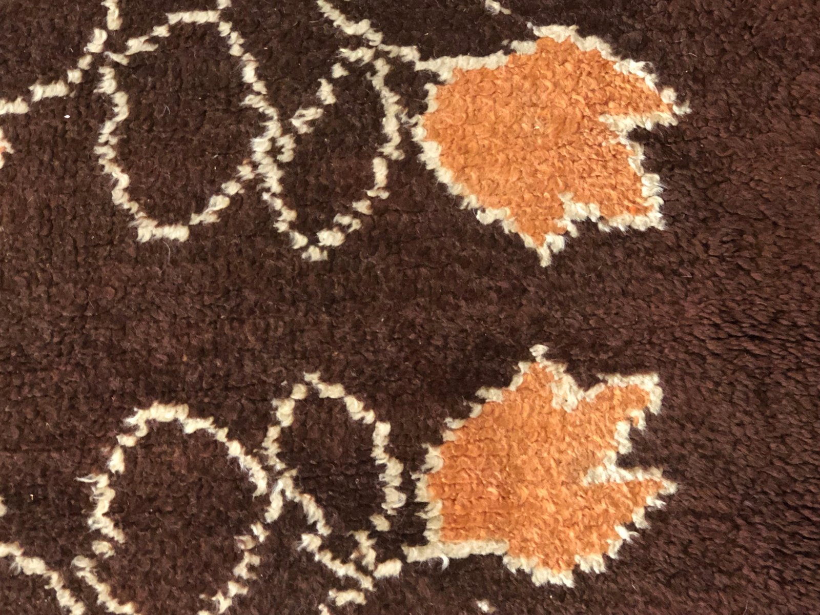 20th Century French Brown & Orange Floreal Square Rug, 1900s