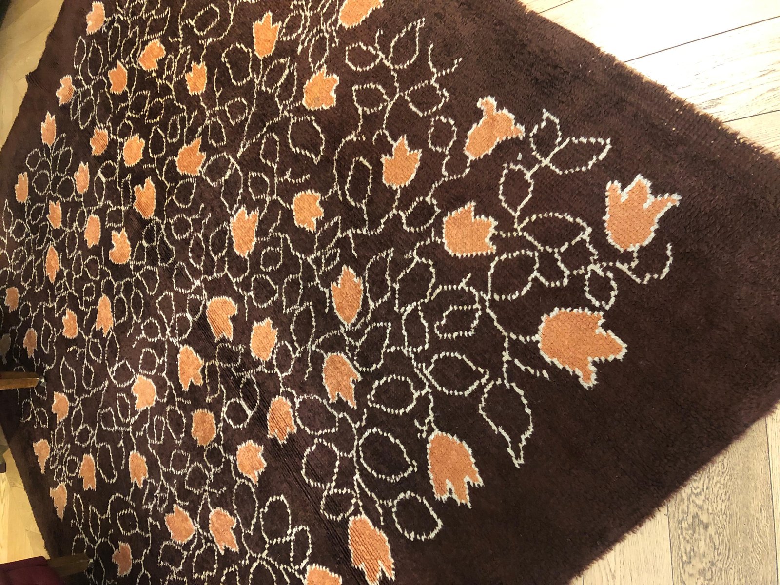 20th Century French Brown & Orange Floreal Square Rug, 1900s