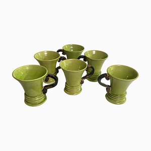 20th Century French Ceramic Cups in Green and Brown, Set of 6-UR-1726578