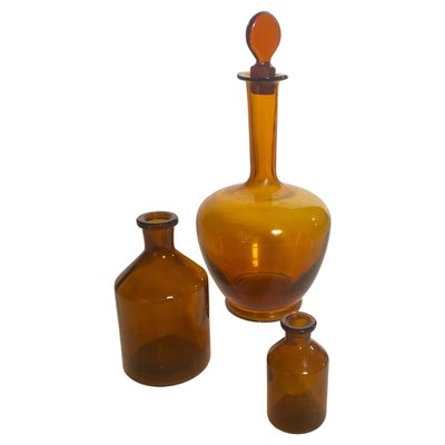 20th Century French Cobalt Orange Pharmacy Bottles, Set of 3-UR-1728456