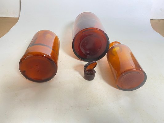 20th Century French Cobalt Orange Pharmacy Bottles, Set of 3-UR-1728457