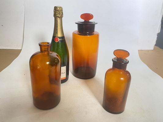 20th Century French Cobalt Orange Pharmacy Bottles, Set of 3