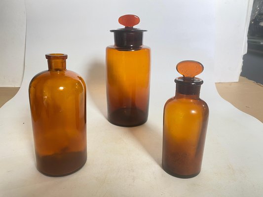 20th Century French Cobalt Orange Pharmacy Bottles, Set of 3-UR-1728457