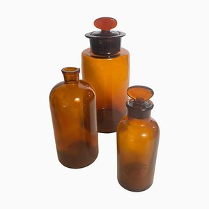 20th Century French Cobalt Orange Pharmacy Bottles, Set of 3-UR-1728457