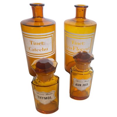 20th Century French Cobalt Orange Pharmacy Bottles, Set of 4-UR-1728458