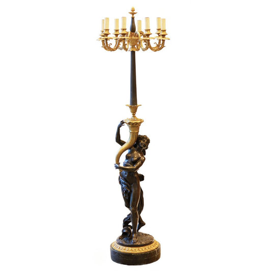 20th Century French Floor Lamp in Gilded and Patinated Bronze, 1890s