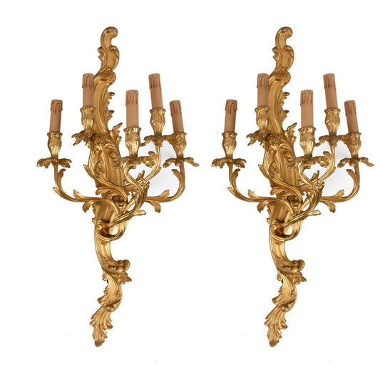 20th Century French Gilded Bronze Ormolu Wall Lights, Set of 2