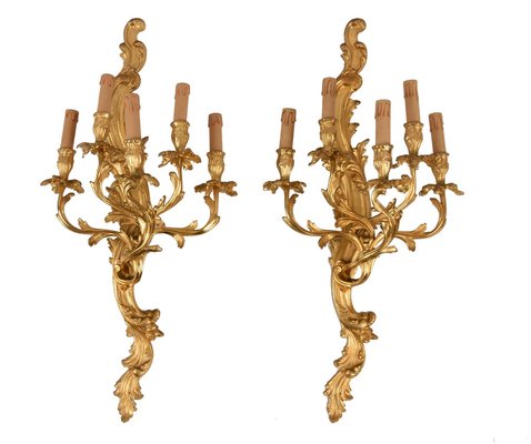 20th Century French Gilded Bronze Ormolu Wall Lights, Set of 2-JDR-1125481