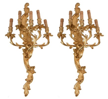 20th Century French Gilded Bronze Ormolu Wall Lights, Set of 2-JDR-1125481