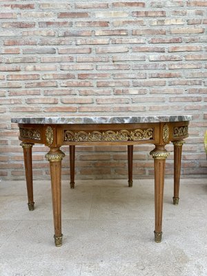 20th Century French Louis XVI Style Bronze, Round Marble & Oak Table-NOU-981879