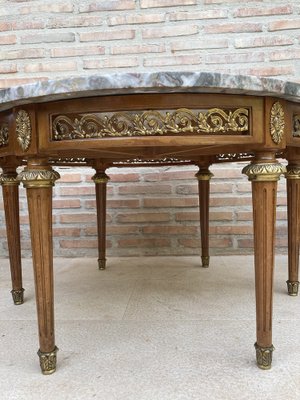 20th Century French Louis XVI Style Bronze, Round Marble & Oak Table-NOU-981879