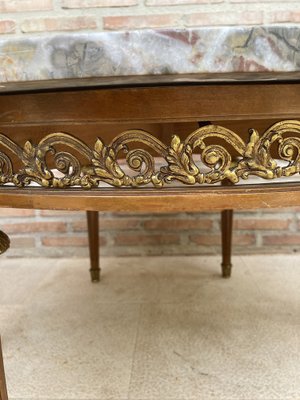 20th Century French Louis XVI Style Bronze, Round Marble & Oak Table-NOU-981879