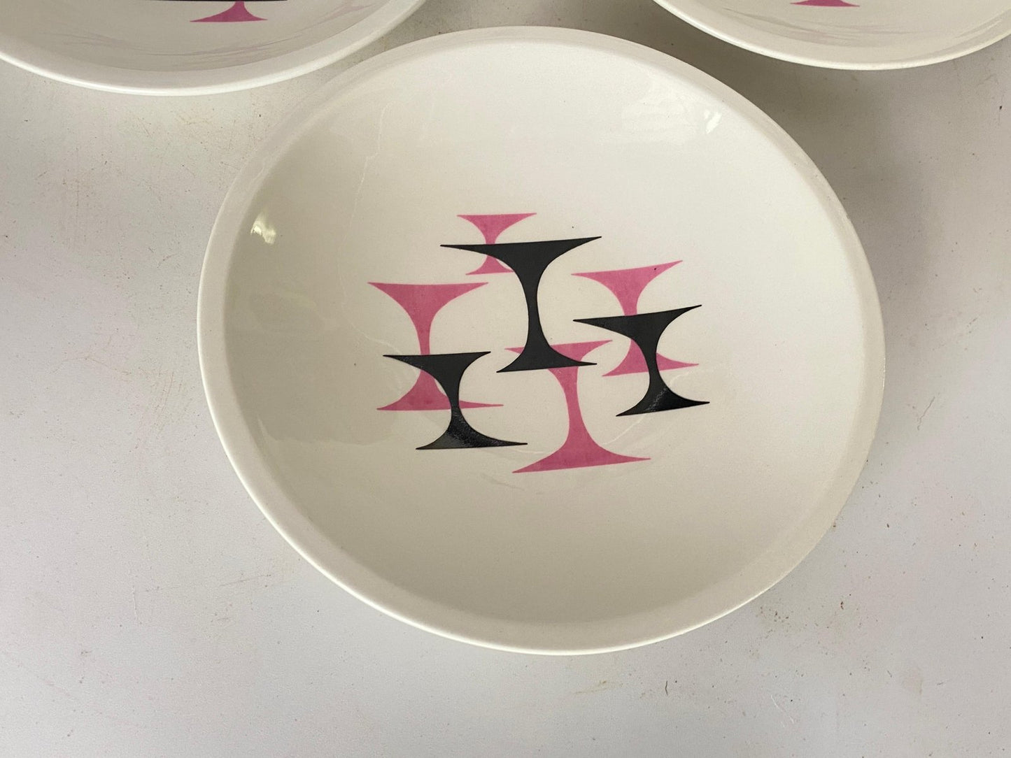 20th Century French Modernist Ceramic Plates with Geometrical Pattern Decor, Set of 4