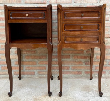 20th Century French Nightstands with Drawers, Marquetry & Cabriole Legs, 1900, Set of 2-NOU-1438012