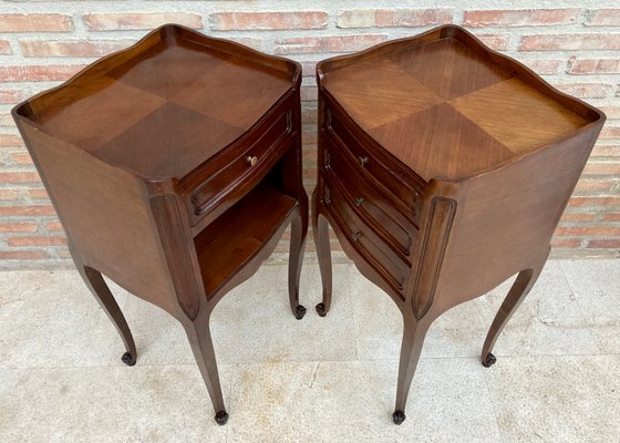 20th Century French Nightstands with Drawers, Marquetry & Cabriole Legs, 1900, Set of 2-NOU-1438012