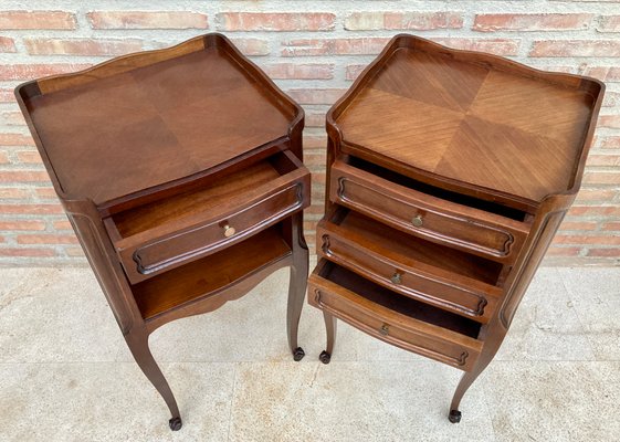 20th Century French Nightstands with Drawers, Marquetry & Cabriole Legs, 1900, Set of 2-NOU-1438012