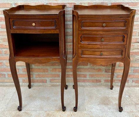 20th Century French Nightstands with Drawers, Marquetry & Cabriole Legs, 1900, Set of 2-NOU-1438012