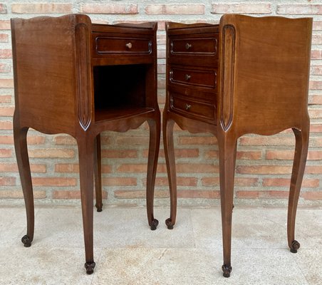 20th Century French Nightstands with Drawers, Marquetry & Cabriole Legs, 1900, Set of 2-NOU-1438012