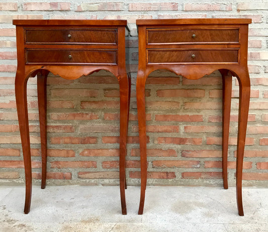 20th Century French Nightstands with Two-Drawer & Cabriole Legs, Set of 2