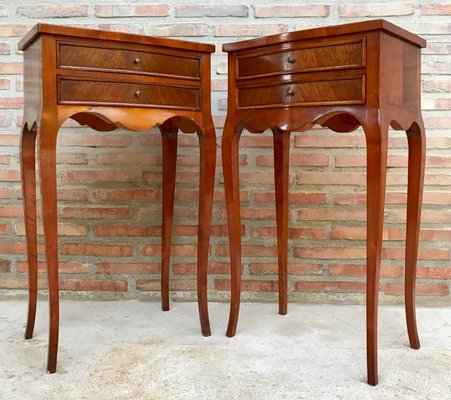 20th Century French Nightstands with Two-Drawer & Cabriole Legs, Set of 2-NOU-1352031