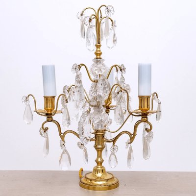 20th Century Girandole Gilt Bronze & Baccarat Crystal Pendant Table Lamp-UQL-1723811