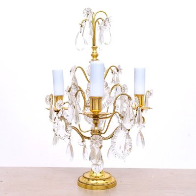 20th Century Girandole Gilt Bronze & Baccarat Crystal Pendant Table Lamp-UQL-1723811