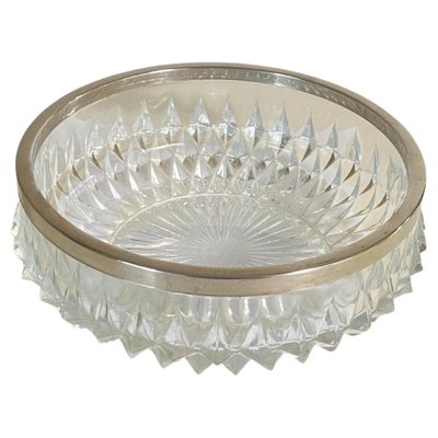 20th Century Glass Dish Vide-Poche Bowl Glass and Metal Round Pattern, France-UR-1773718