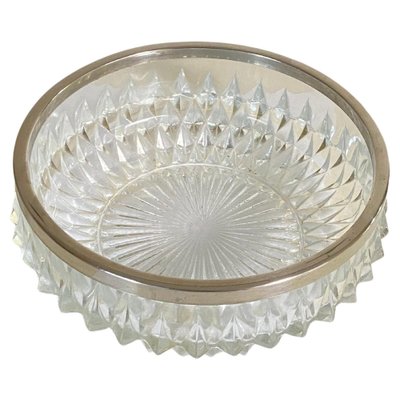 20th Century Glass Dish Vide-Poche Bowl Glass and Metal Round Pattern, France-UR-1773718