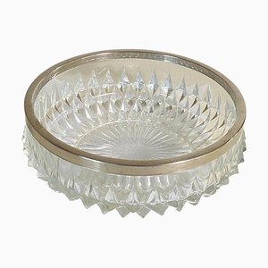 20th Century Glass Dish Vide-Poche Bowl Glass and Metal Round Pattern, France-UR-1773718