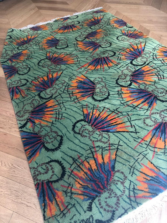 20th Century Green Orange Blue Abstract Rug by Zeki Muran, 1960s