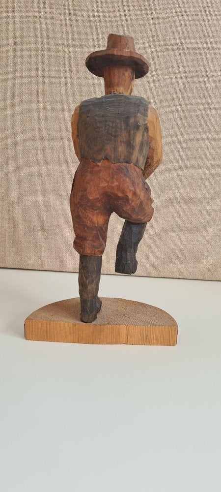 20th Century Hand Carved Naive Wooden Square Dance Cowboy, 1940s