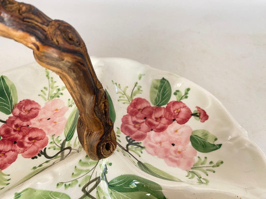 20th Century Italian Ceramic Dish in Pink and Green Colors with Flowers