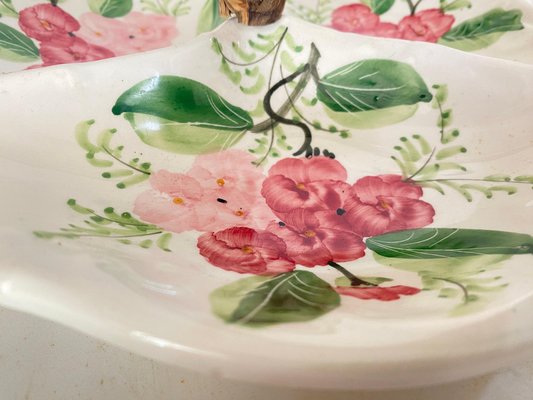 20th Century Italian Ceramic Dish in Pink and Green Colors with Flowers-UR-1723413