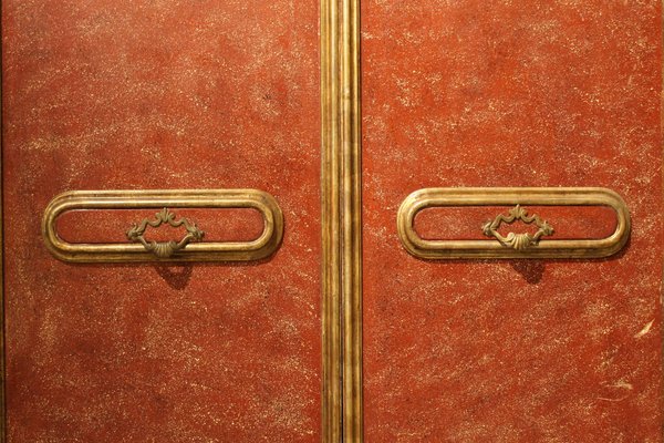 20th Century Italian Faux Red Porphyry Lacquered and Gilt Framed Wood Door-AXE-1433449