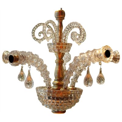 20th Century Italian Murano Transparent Glass 2-Tier 5-Light Chandelier, 1940s-AXE-1433484