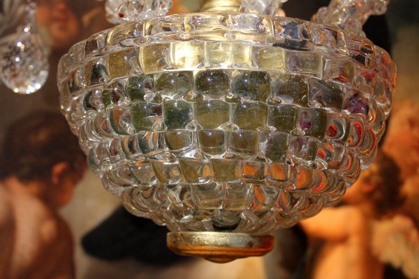 20th Century Italian Murano Transparent Glass 2-Tier 5-Light Chandelier, 1940s-AXE-1433484