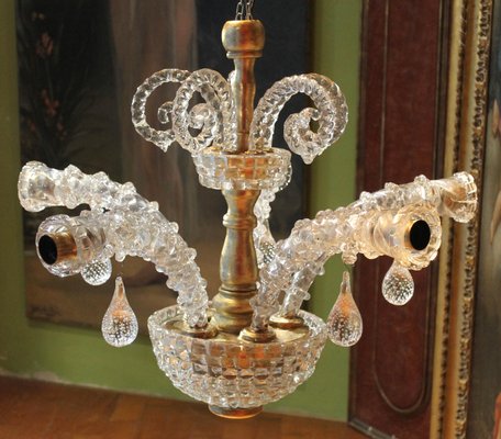 20th Century Italian Murano Transparent Glass 2-Tier 5-Light Chandelier, 1940s-AXE-1433484