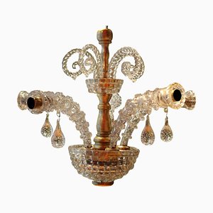 20th Century Italian Murano Transparent Glass 2-Tier 5-Light Chandelier, 1940s-AXE-1433484