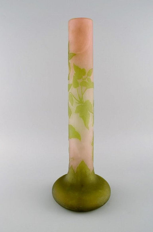 20th Century Large Frosted and Green Art Glass Vase by Emile Gallé