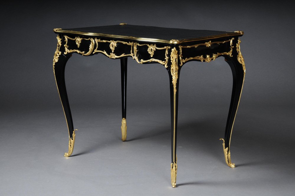 20th Century Louis XV Black Bureau Plat / Writing Desk in Beech