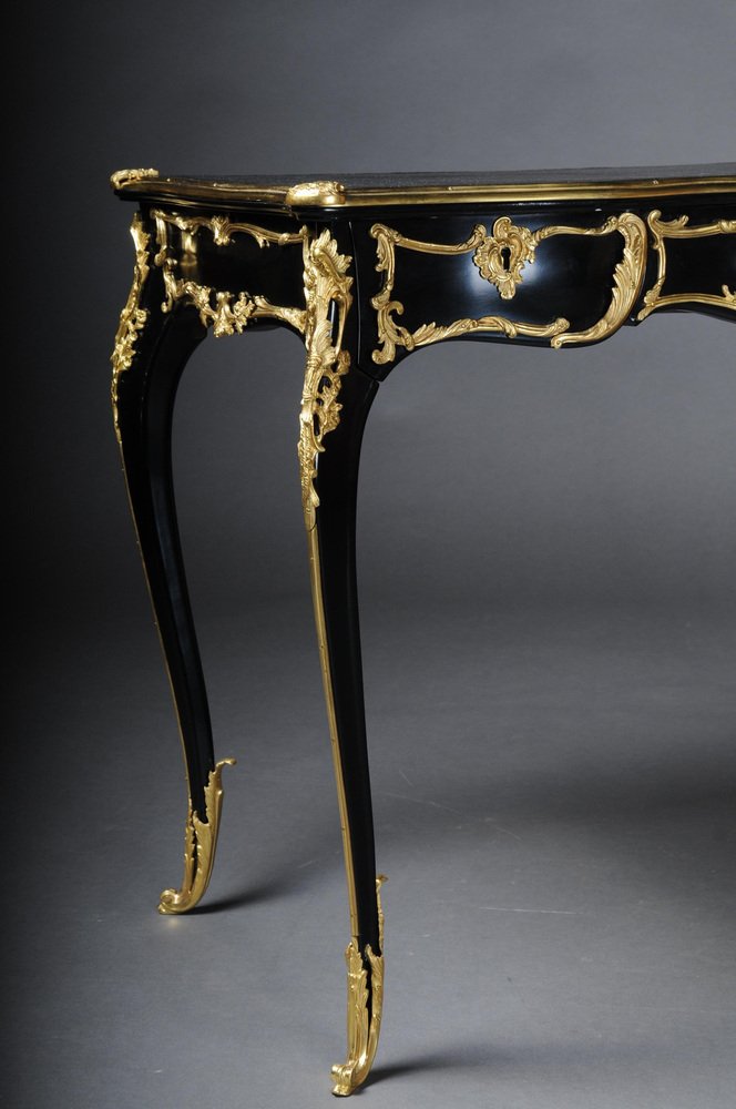 20th Century Louis XV Black Bureau Plat / Writing Desk in Beech