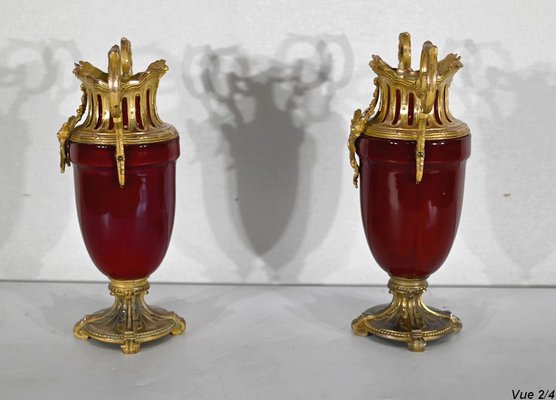 20th Century Louis XVI Ceramic and Golden Metal Cassolettes, 1950s, Set of 2-RVK-1401182