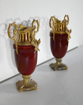 20th Century Louis XVI Ceramic and Golden Metal Cassolettes, 1950s, Set of 2-RVK-1401182