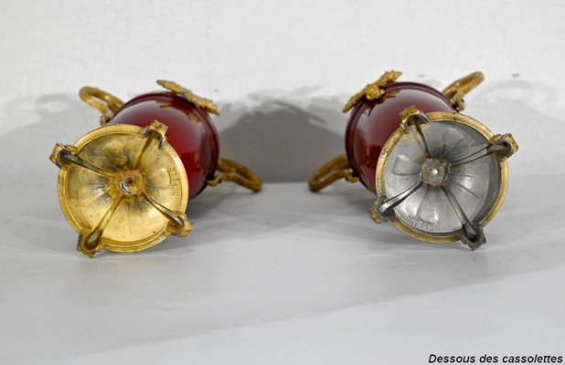 20th Century Louis XVI Ceramic and Golden Metal Cassolettes, 1950s, Set of 2-RVK-1401182