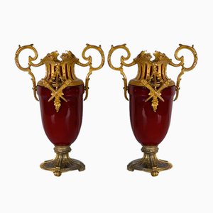 20th Century Louis XVI Ceramic and Golden Metal Cassolettes, 1950s, Set of 2-RVK-1401182