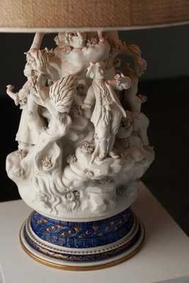 20th-Century Mangani Porcelain Table Lamp with Sculpted Figurines, Italy-POG-2019545